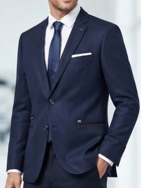 Zara Men's Navy Blue Two-Button Suit Jacket